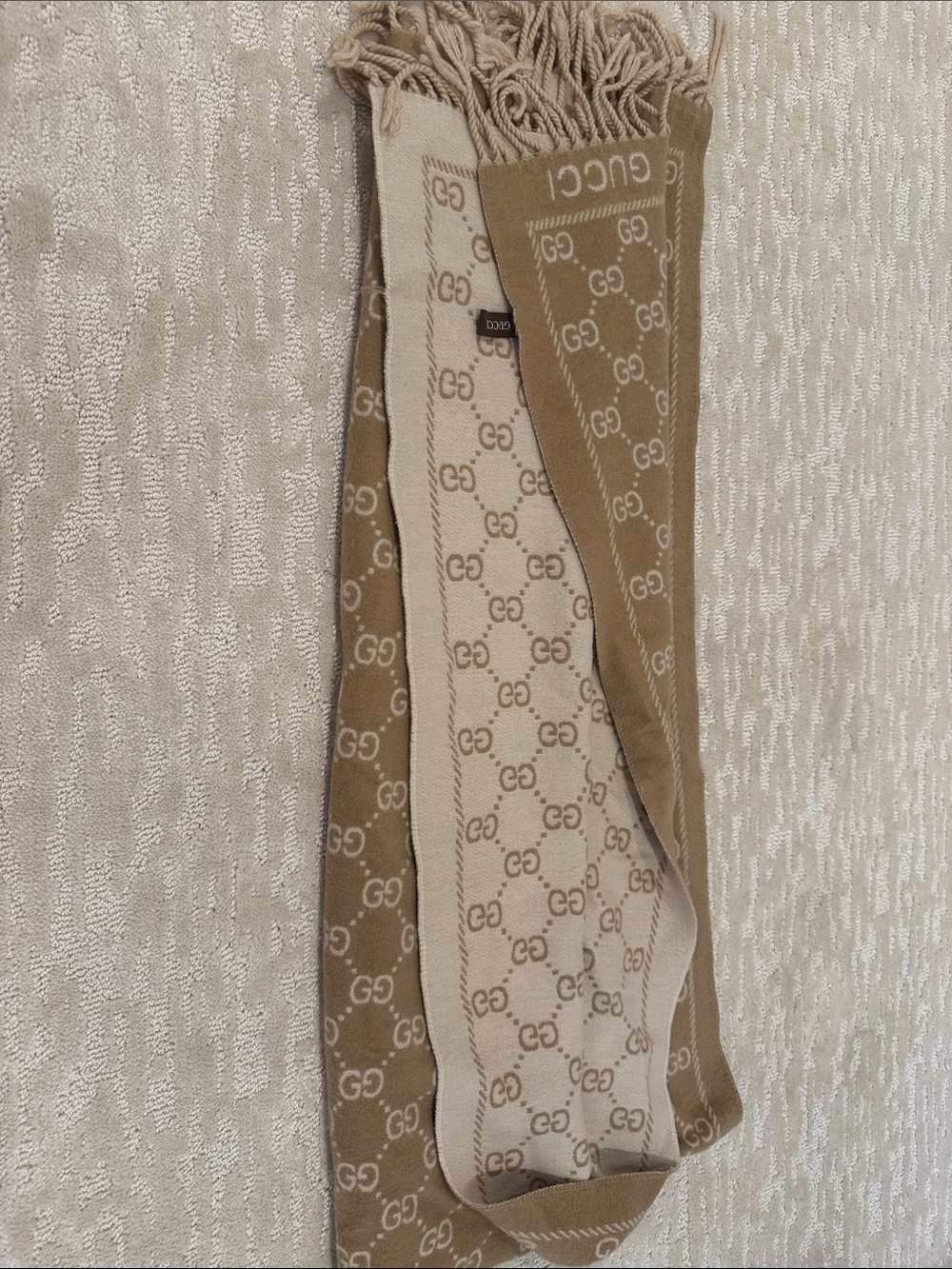 Gucci Beige and Cream GG Logo Scarf